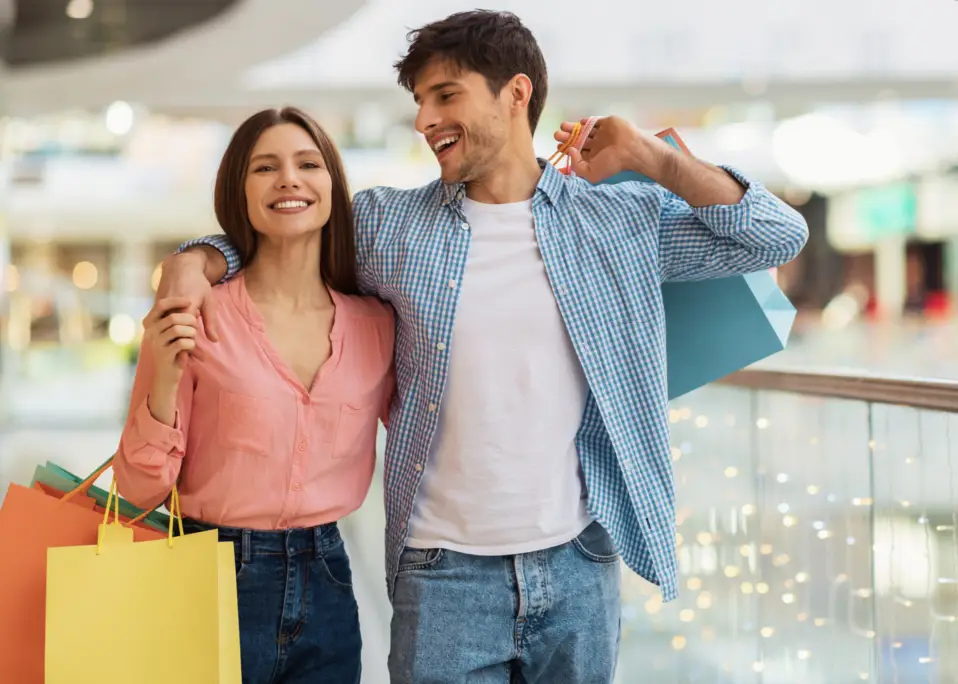 Man and woman shopping at mall